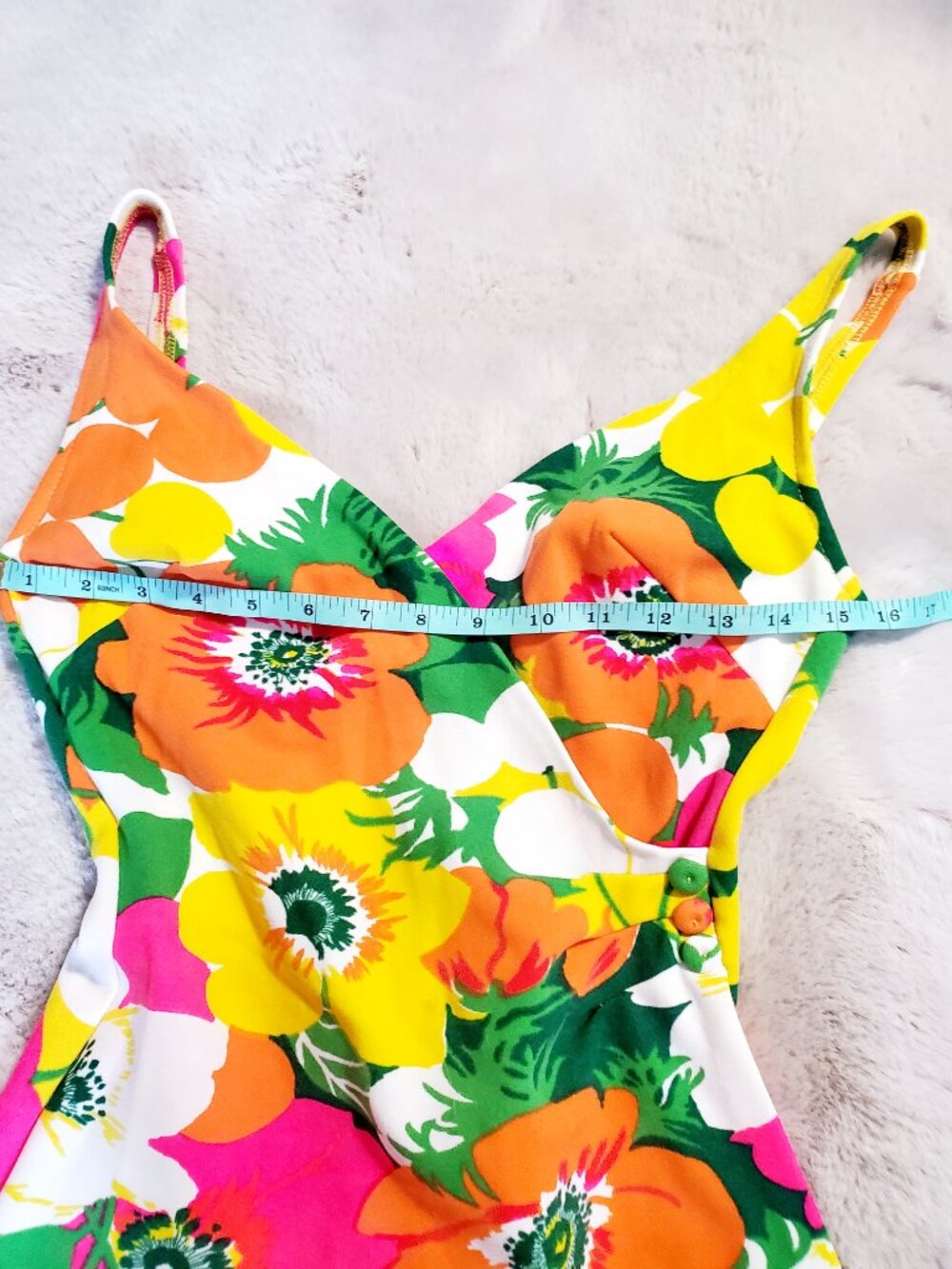 Vintage 70s Mod Floral Swimsuit/Bathing Suit Retro Pin Up Bright Psyc 11/12 - Picture 12 of 16